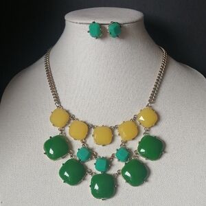 Green and Yellow Statement Bib Necklace and Earring Set